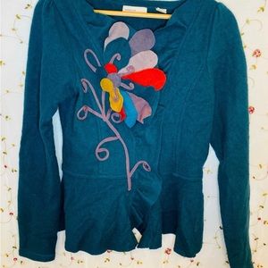 Anthropologie Sleeping on Snow Blue Felted Wool Sweater